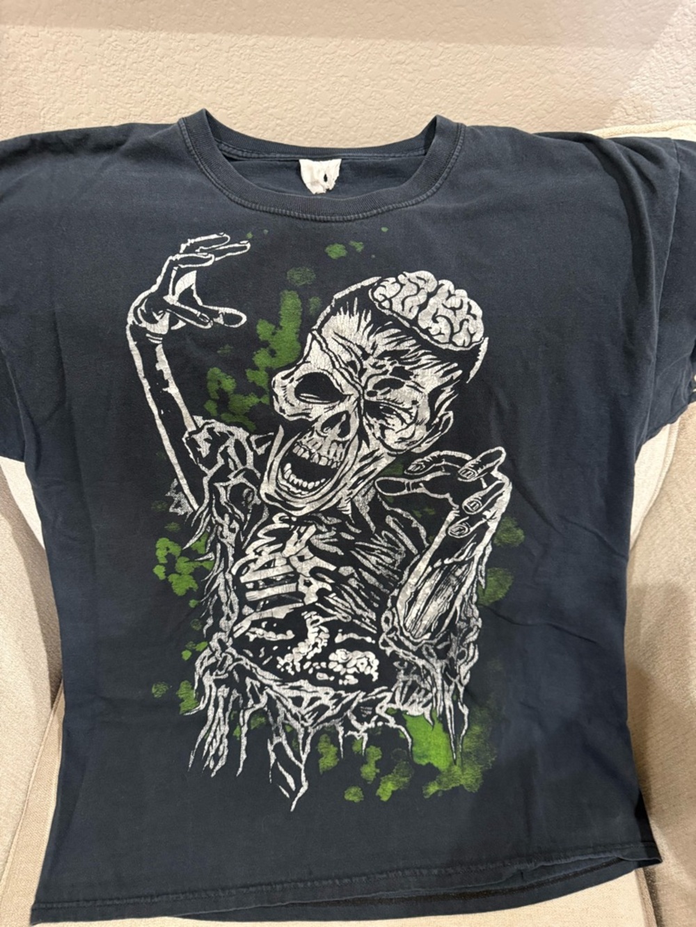 Black Graphic Zombie Tee with Green Accents